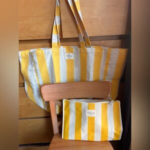 NWOT Sezane Yellow and Ecru Striped Tote and Pouch Set 🌞🐚